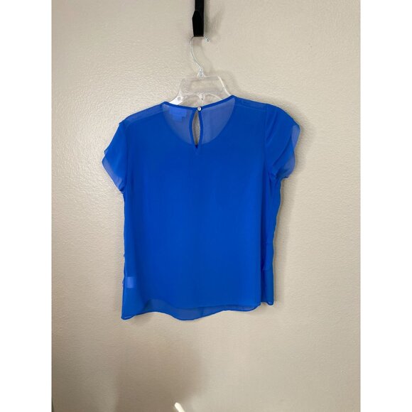 Liz Claiborne Petite Womens Blue Layered Ruffle Short Sleeve Blouse PM Polyester - Picture 5 of 6